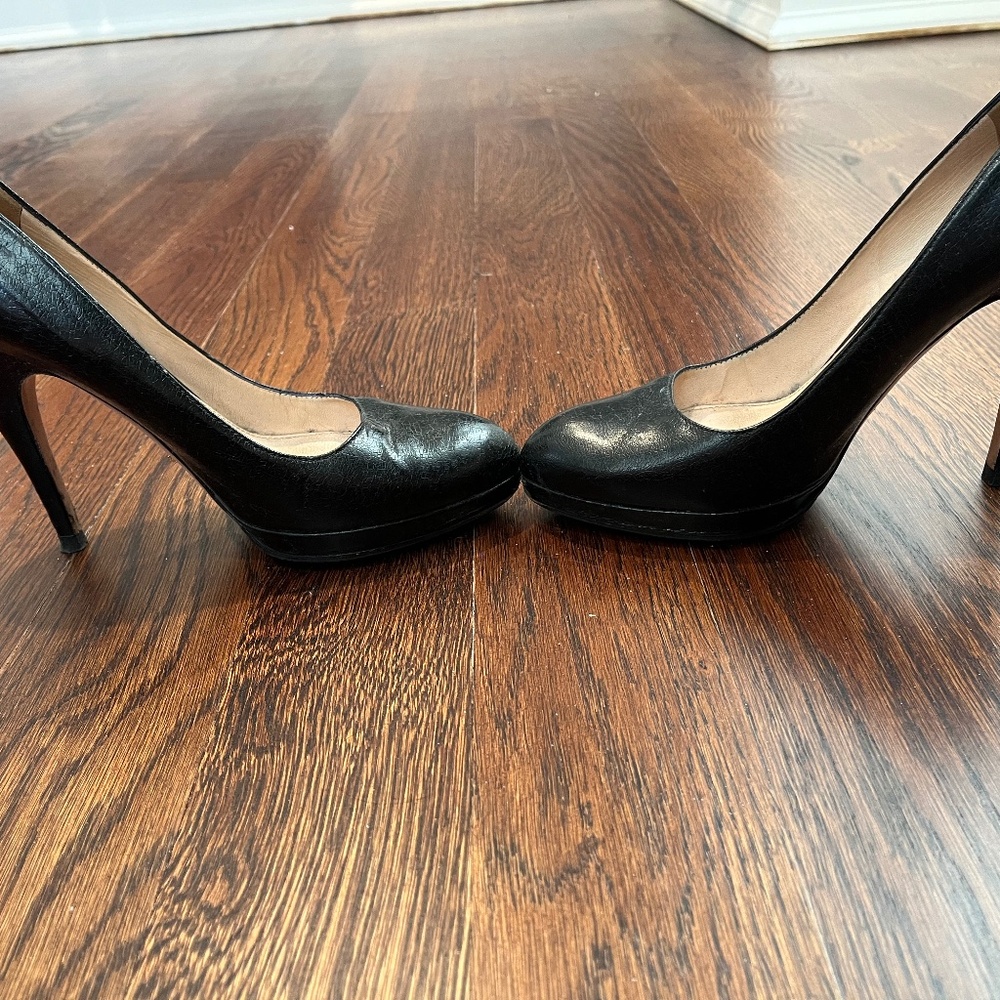 Prada Round Toe Black Leather Platform Pumps - image 1